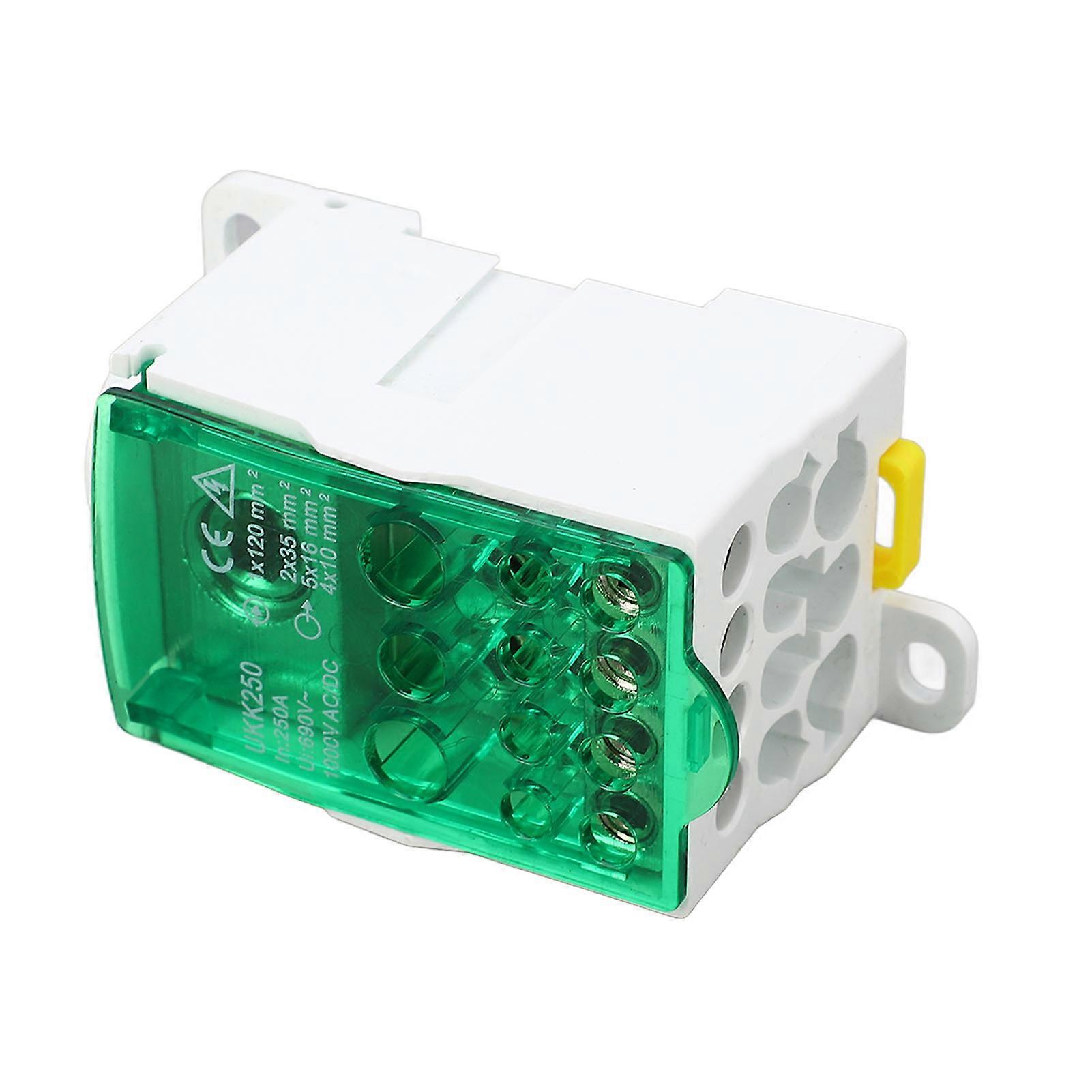 Terminal Block Junction Box Splicing Din Rail Single Pole Power Distribution Box 690V 250A Green 