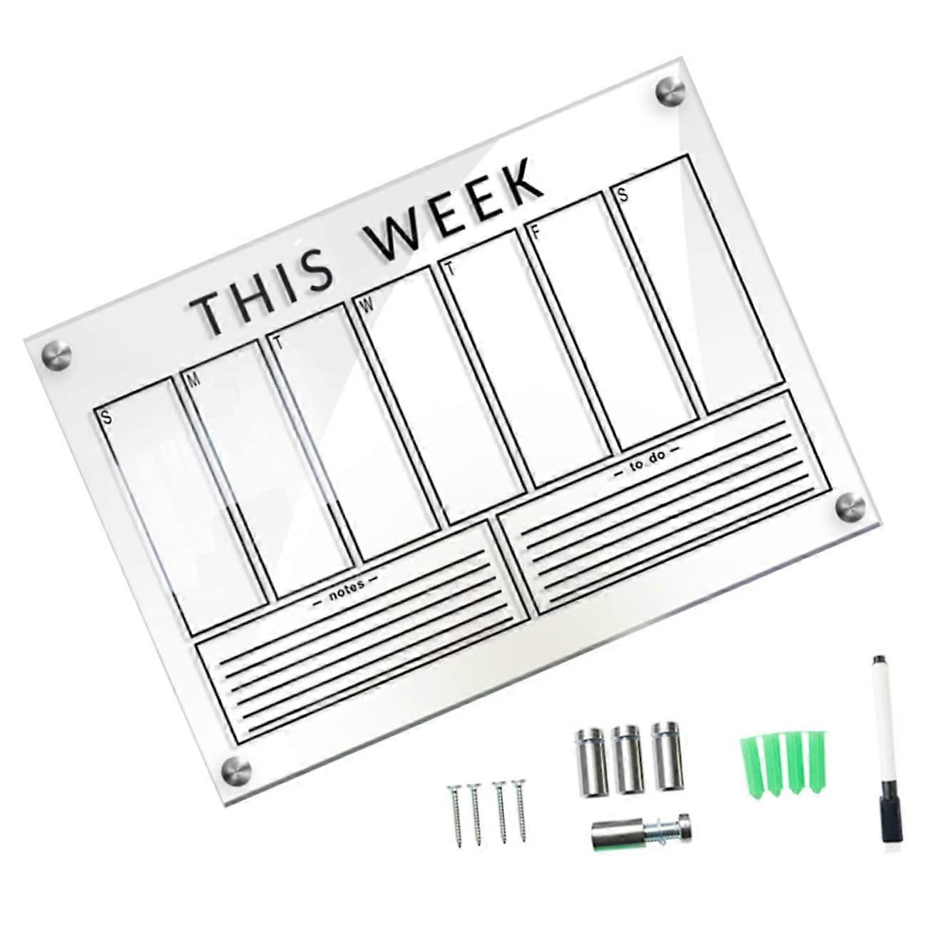 1Satz Clear Wipeable Weekly Planner Transparent Memo Board with Hanging for Flexible Family Organization Push Pins and Whiteboard Marker