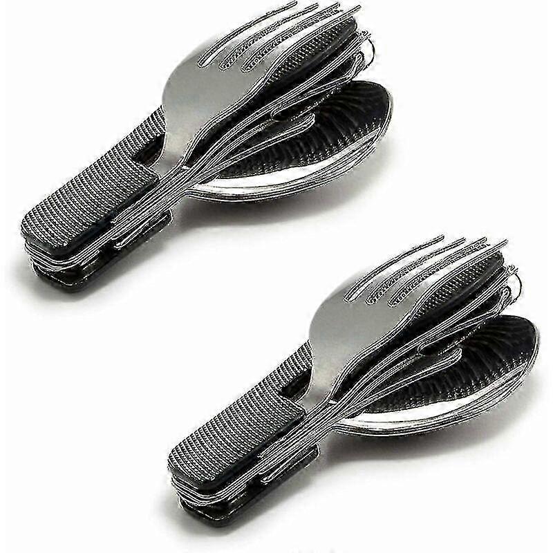 Conjunto de talheres de viagem portátil 4 em 1 com cabo de alumínio - faca, garfo, colher, abridor de garrafas