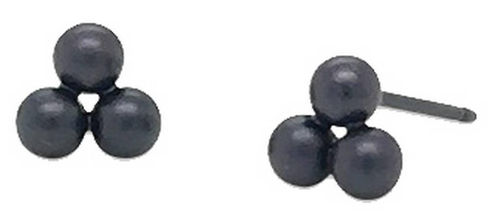 Ti2 Titanium Small Triple Bead Stud Earrings - Black