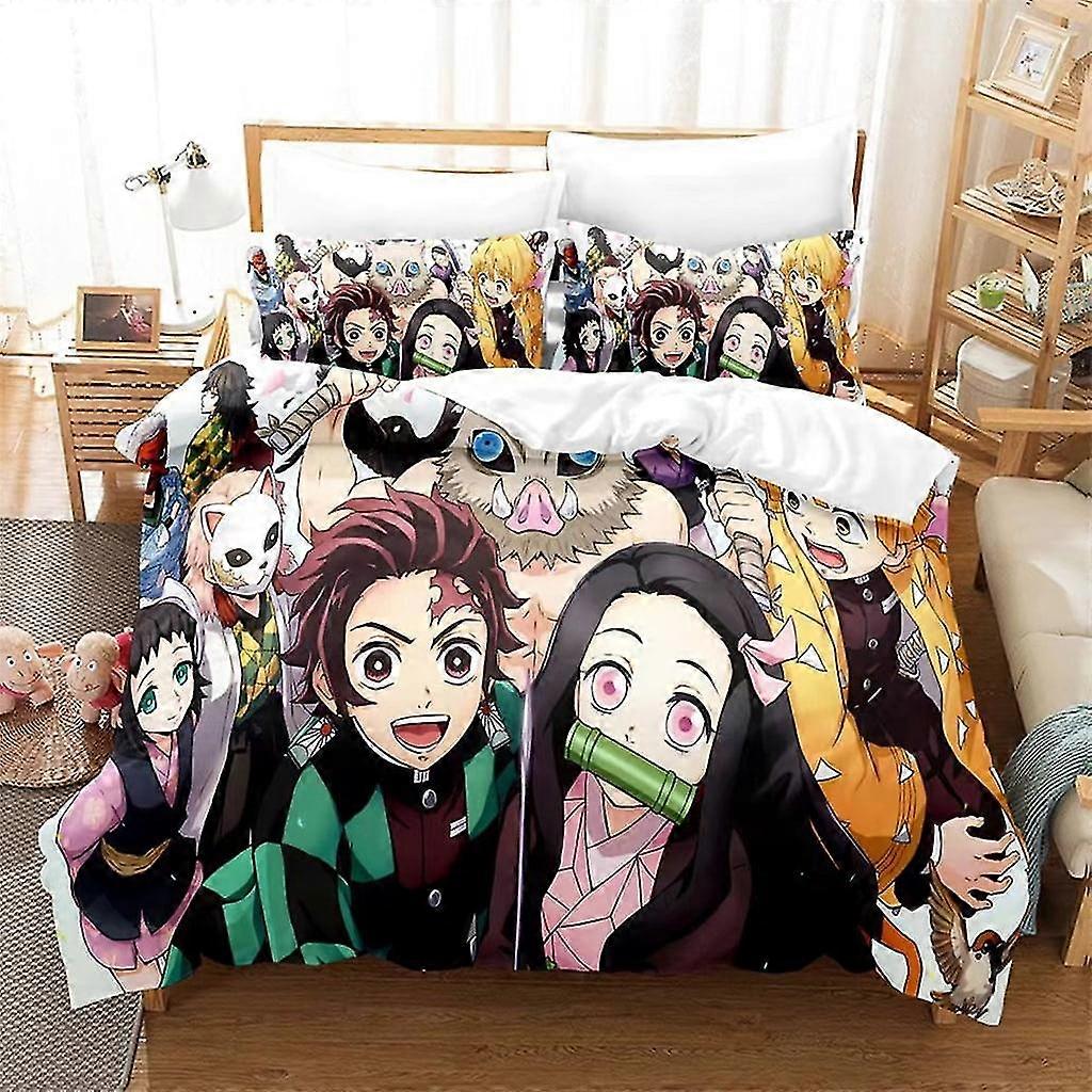 Anime Bed Comforter Sets Twin Full Queen King Size for Fans with Tanjirou Nezuko Design & Pillowcase