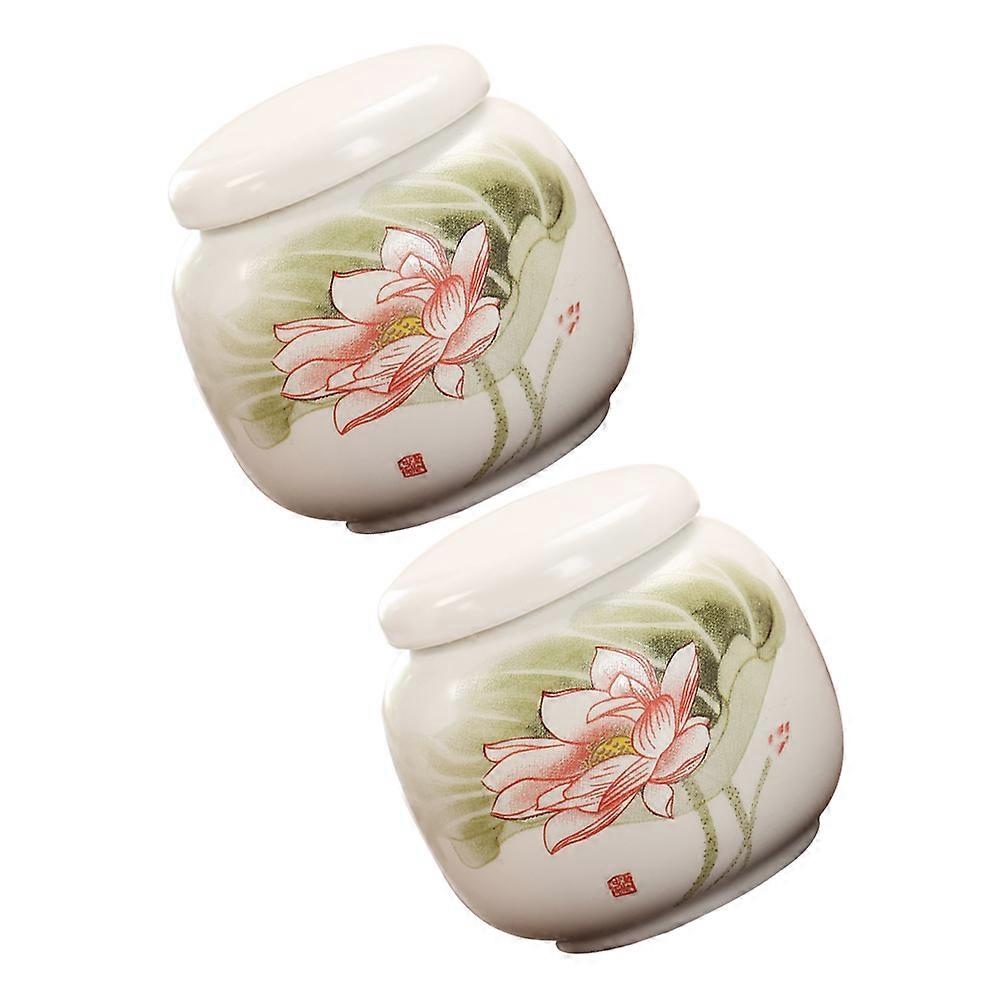 Ceramic Tea Storage Container Fresh-Keeping White Compact Container For General Users 6x6x6cm 2Pcs