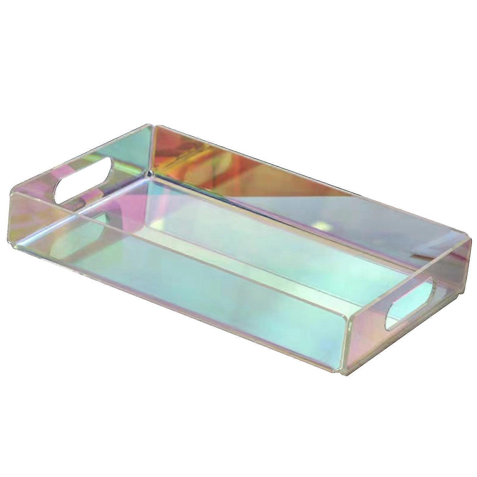 Iridescent Acrylic Storage Box with Hollow Handle, Large Capacity Makeup Organizer