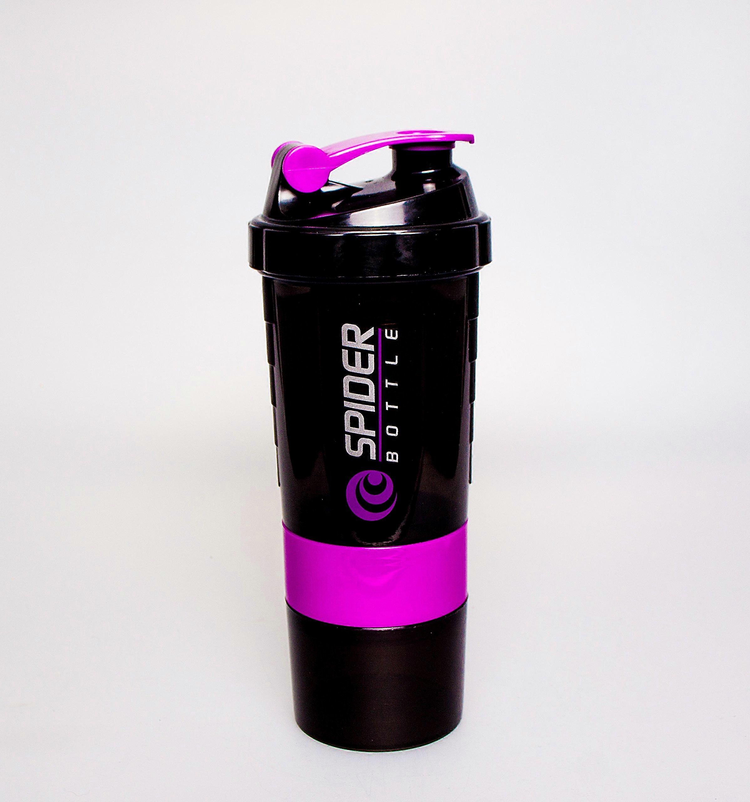 Mini2Go Black Neon Purple Shaker 500 ml 16 oz Plastic Bottle for Protein Mixing and Fitness Drinks