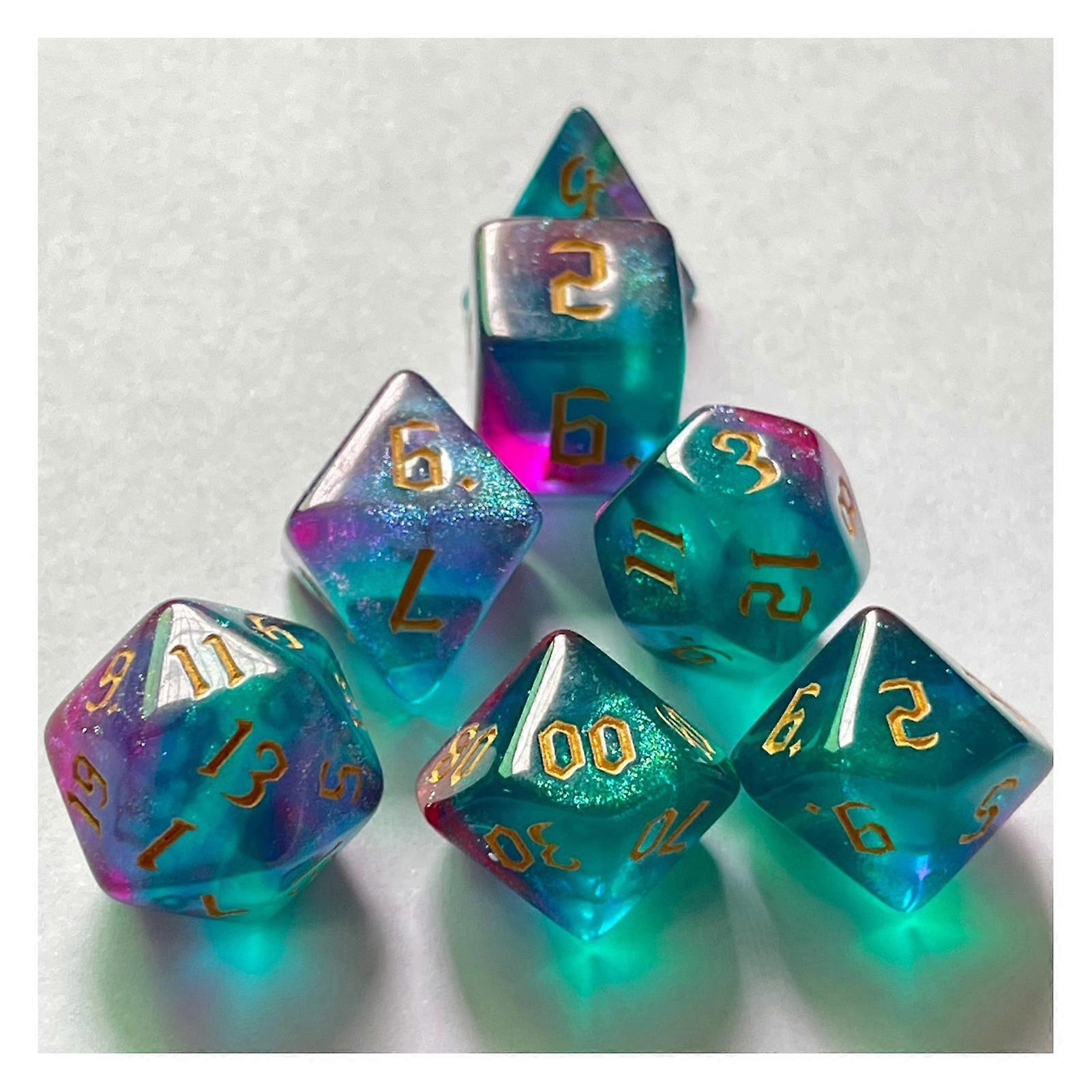 7pcs Game Dice Set Double Color Golden Number Typeface Polyhedral Dice for Table Game 