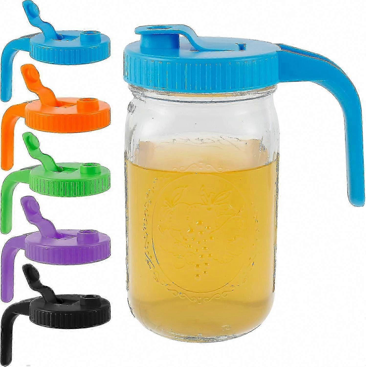 5pcs Wide Mouth Mason Jar Lids with Handle, Leak-proof Airtight Flip Lids for Ball Jars, Reusable Pouring Spout Canning Lids