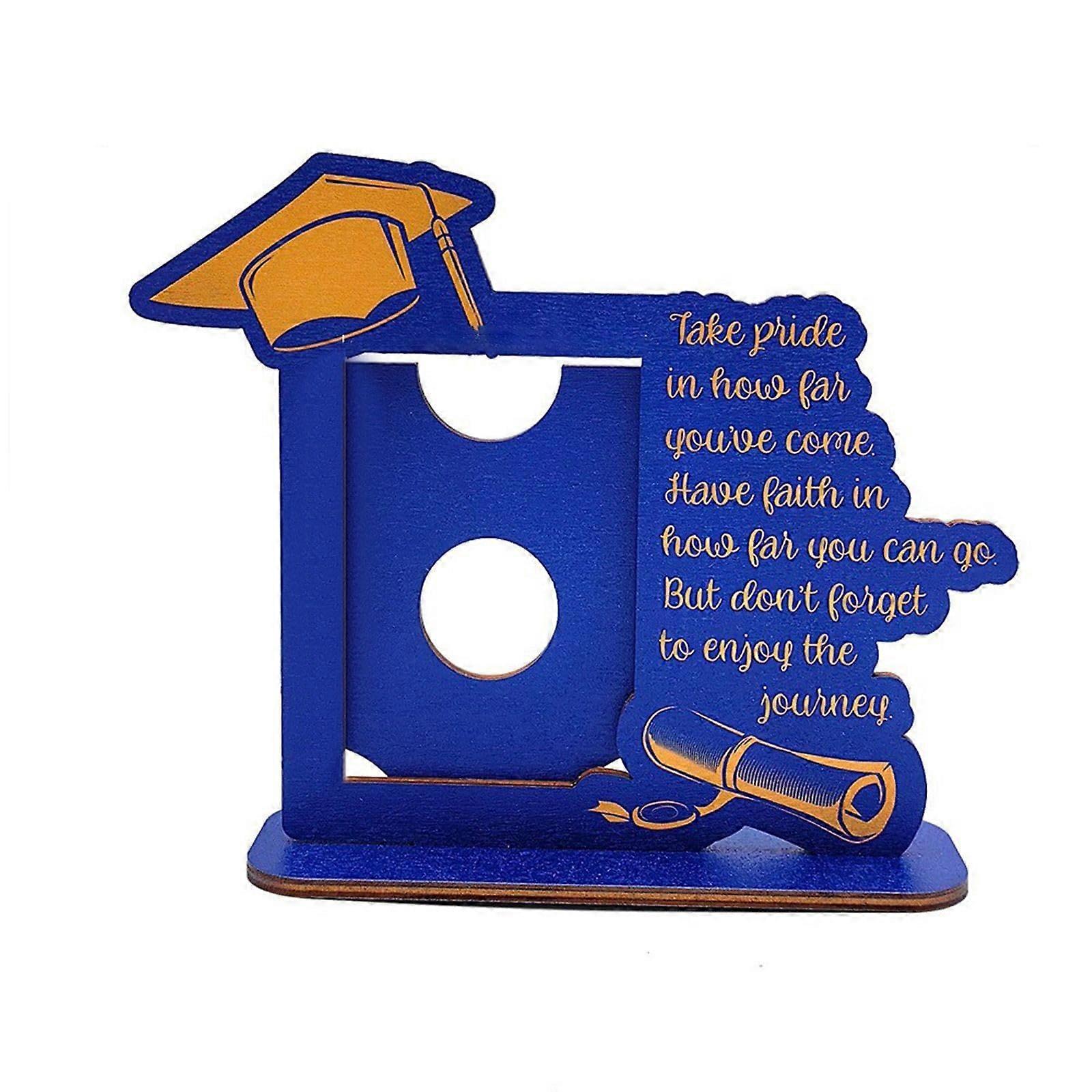 Graduation Picture Frame, Wooden Degree Frame with Blessing Quotes & Graduation Cap Design, Blue, One Size for Photos
