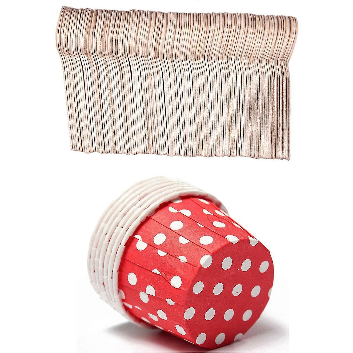100X Paper Cupcake Liner Muffin Baking Cups Color: : 3.8cmx3cmx5cm with 100Pcs Disposable Wooden Spo