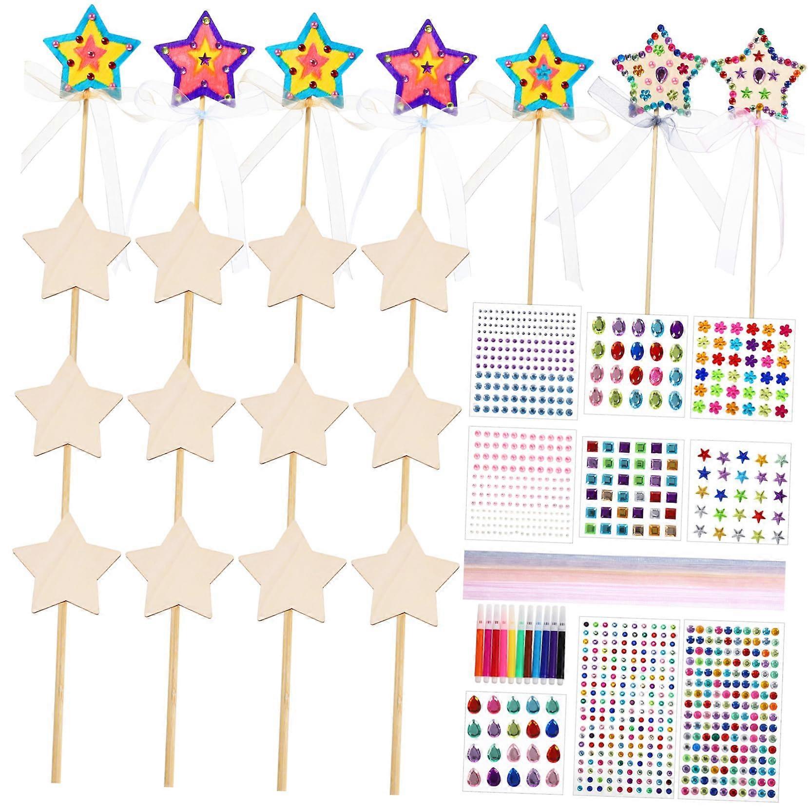 DIY Fairy Wand Craft Set with Star Stickers, Colorful Ribbons, and Markers for Parties and Creative Projects