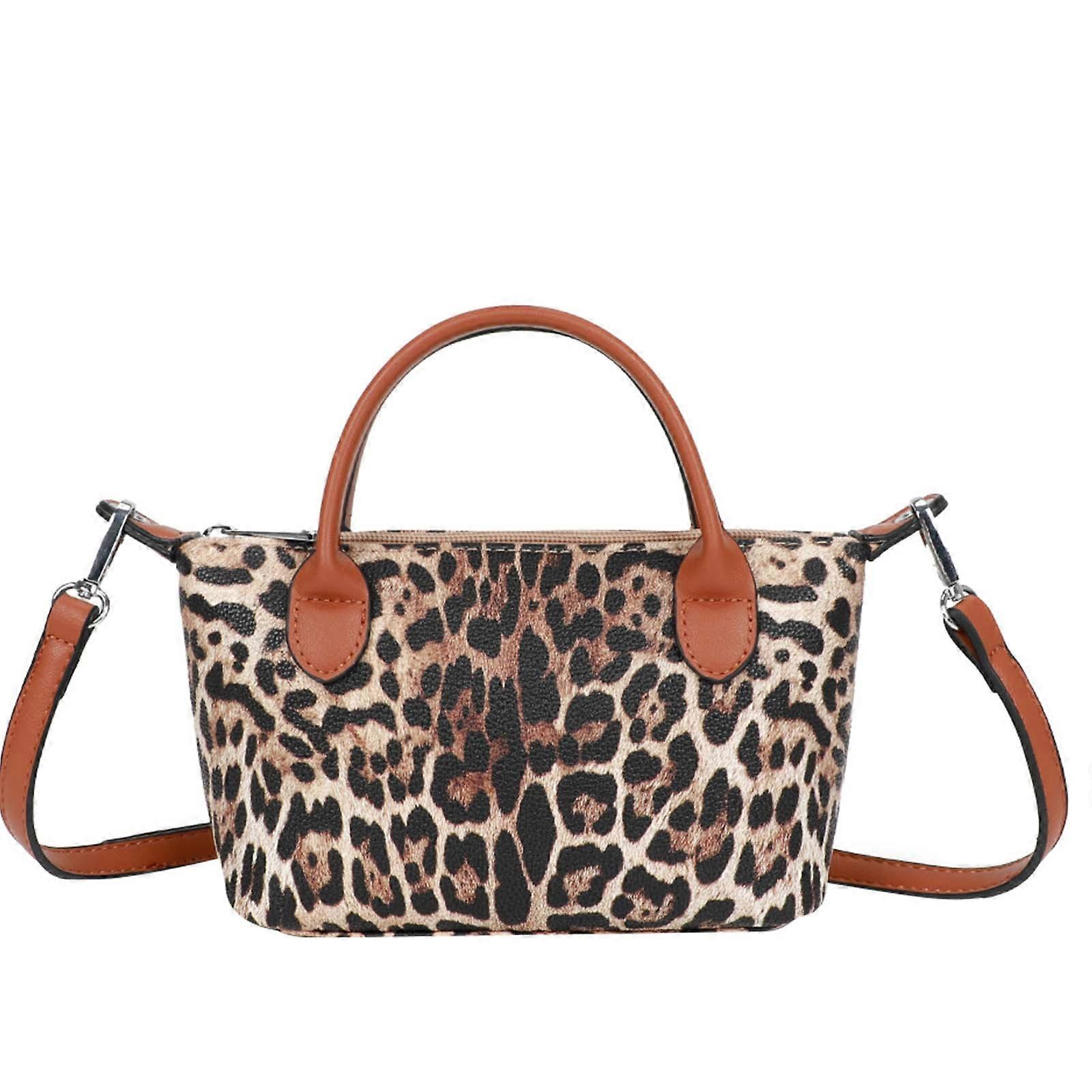Leopard Print Handbag for Women with Removable Shoulder Strap, Brown Leopard