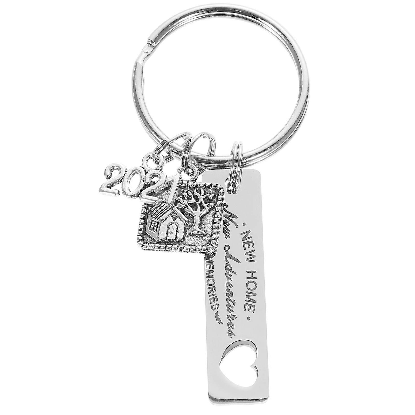 Stainless Steel Housewarming Keyrings Keychain Pendant Key Chain Heart Shape Silver *1cm 1Set