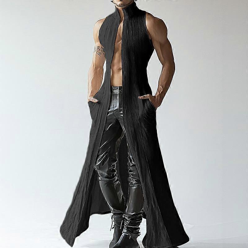 INCERUN Men Summer Sleeveless Open Front Texture Casual Long Tanks Cardigan