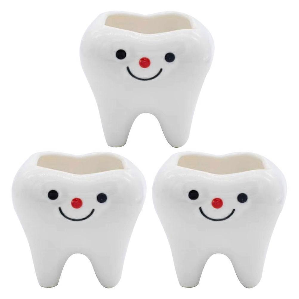 Tooth Shaped Ceramic Planter Set – 3pcs Unique Pots for Succulents, Cacti – Compact Decorative Flowerpots for Indoor Home & Office Use