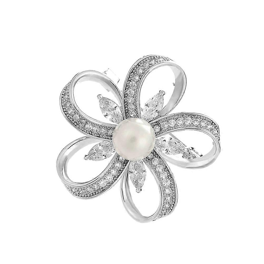 Elegant Zircon Flower Brooch for Decoration Use Shiny Silver Color One Piece