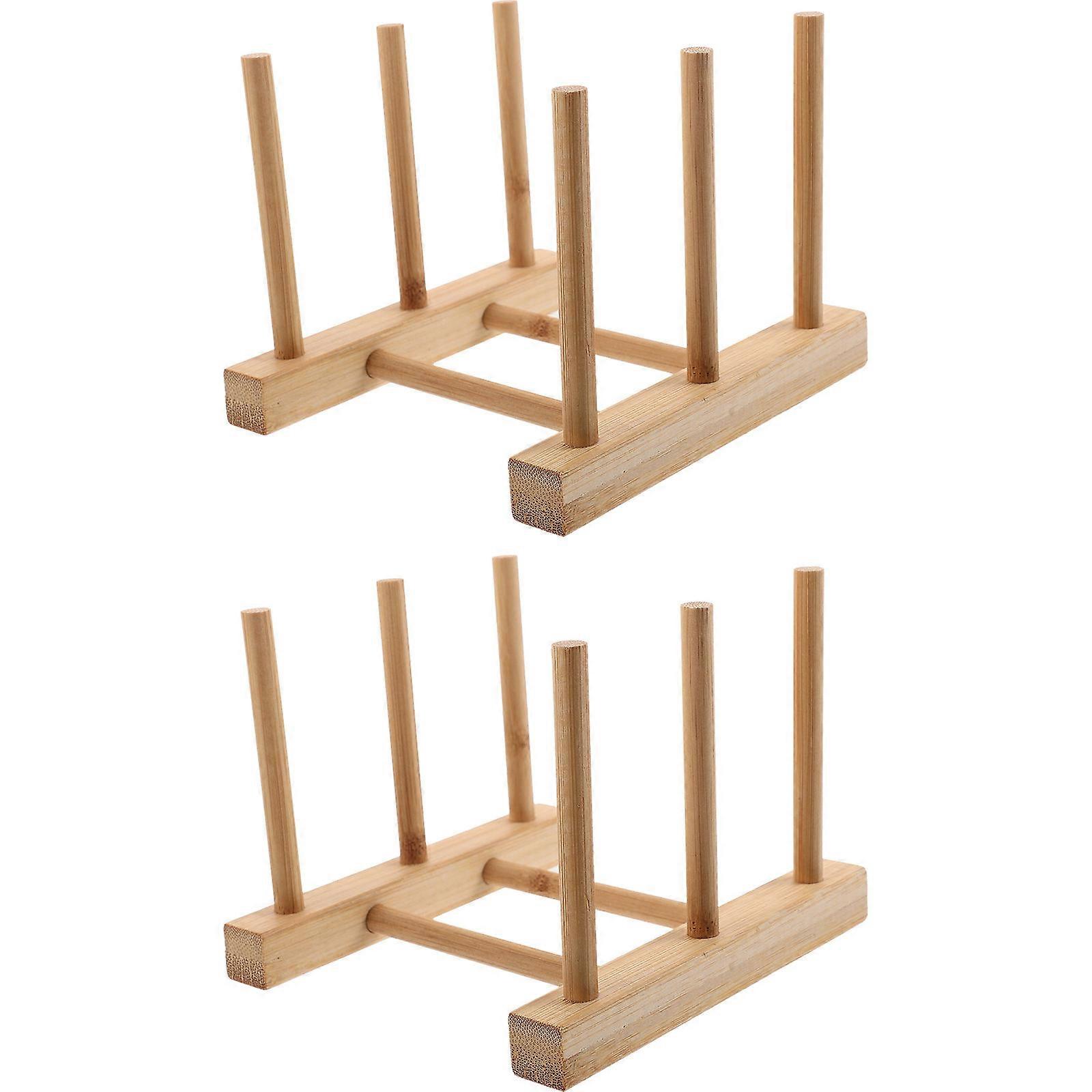 Bamboo Draining Rack 2Pcs Light Brown Sturdy Draining Rack with Storage for Home Use