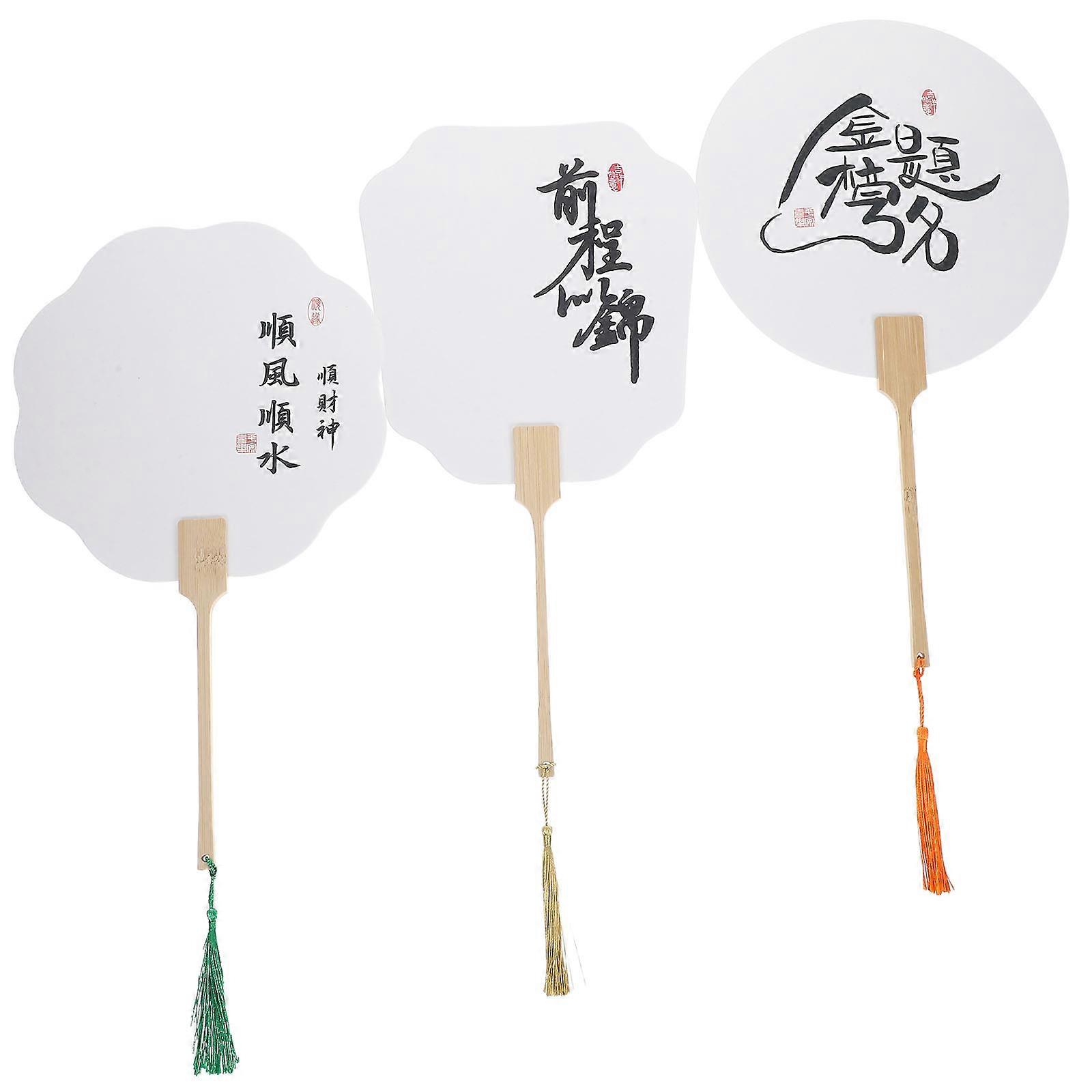 DIY Chinese Hand Fan Kit Ancient Style Round Design For Summer Parties Graduation And Home Decor Crafts Assorted Color 3Pcs