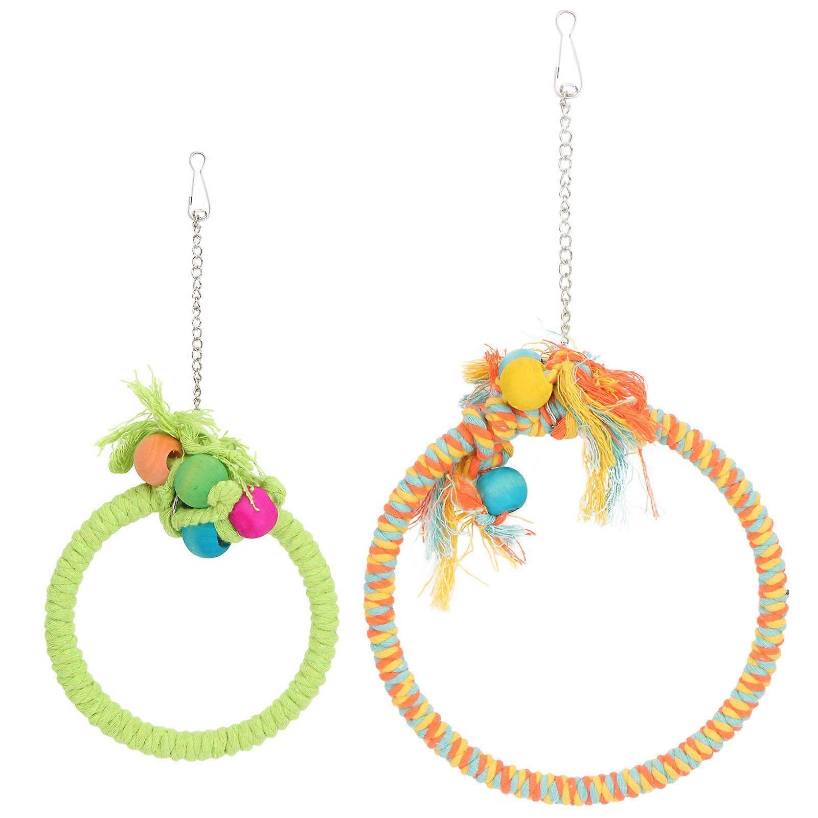 Colorful Parrot Cotton Rope Swing Toys for Bird Play 2Pcs Set