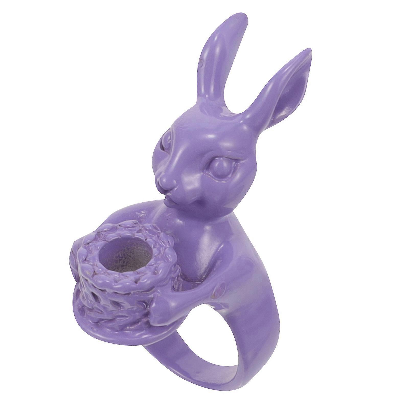 Violet Easter Rabbits Ring with Candle Holder Design for Home Iron Material Lightweight Stackable
