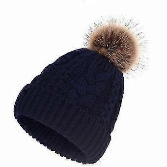 Grote harige bal muts muts dubbele laag warme twist patroon brei Cap