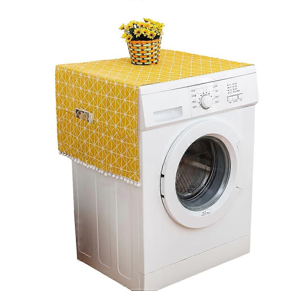 Machine Washable Towel Dust Cover for Fridge Polyester Yellow Checkerboard 30 x 90 cm Double Washable