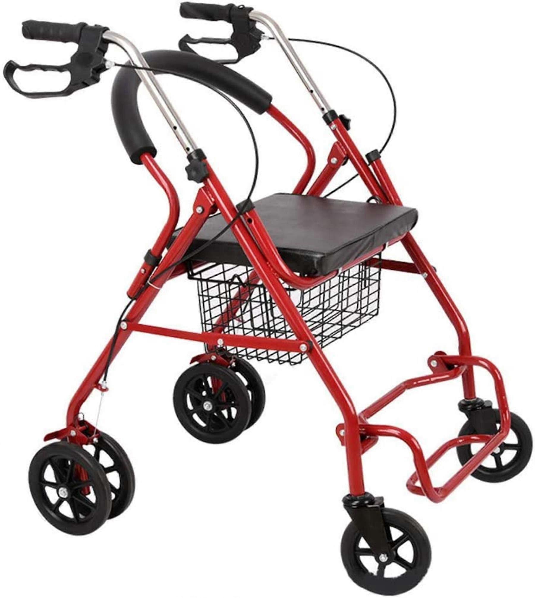 Folding Rolling Walking Frame with Padded Seat and Backrest, 4 Large Wheels, Mobility Aid for Adults, Seniors, Disabled Elderly, with Brakes