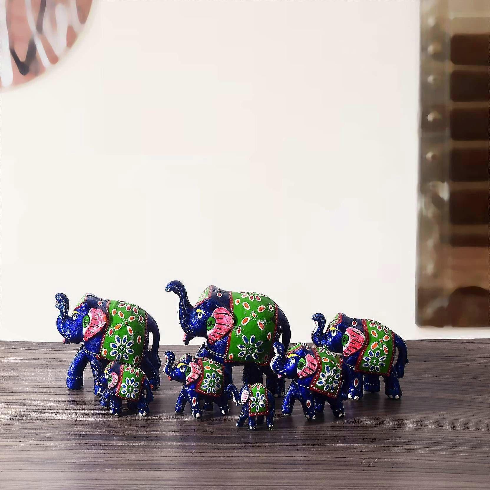 Elephant Sequence 7 Pieces Kanha Ji Pooja Room & Gifted Item For Home Decorative Showpiece - 10 cm (Paper Mache, Dark Blue)