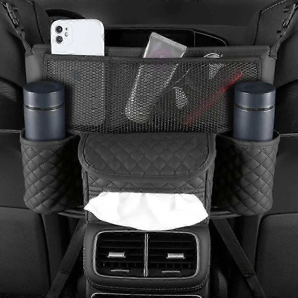 حقيبة تخزين مقعد السيارة من الجلد ، حامل حقيبة السيارات الفاخرة ، حامل حقيبة اليد بين المقاعد ، جيوب كوب الماء ، التخزين
