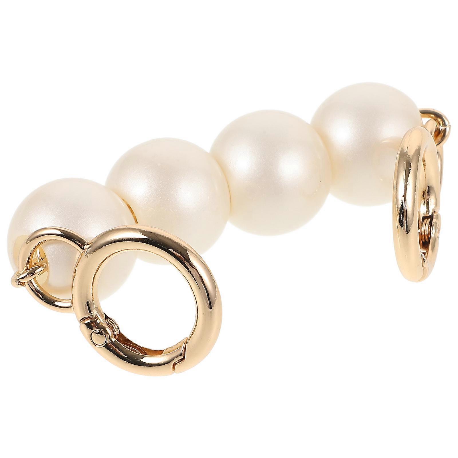White Bag Chain Strap Extender with Artificial Pearls and Metal Buckle for Decoration