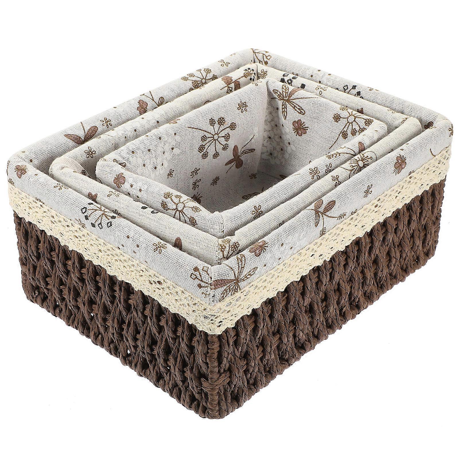 Paper Rope Storage Basket Rustic Style for Storage 1Set Coffee Color