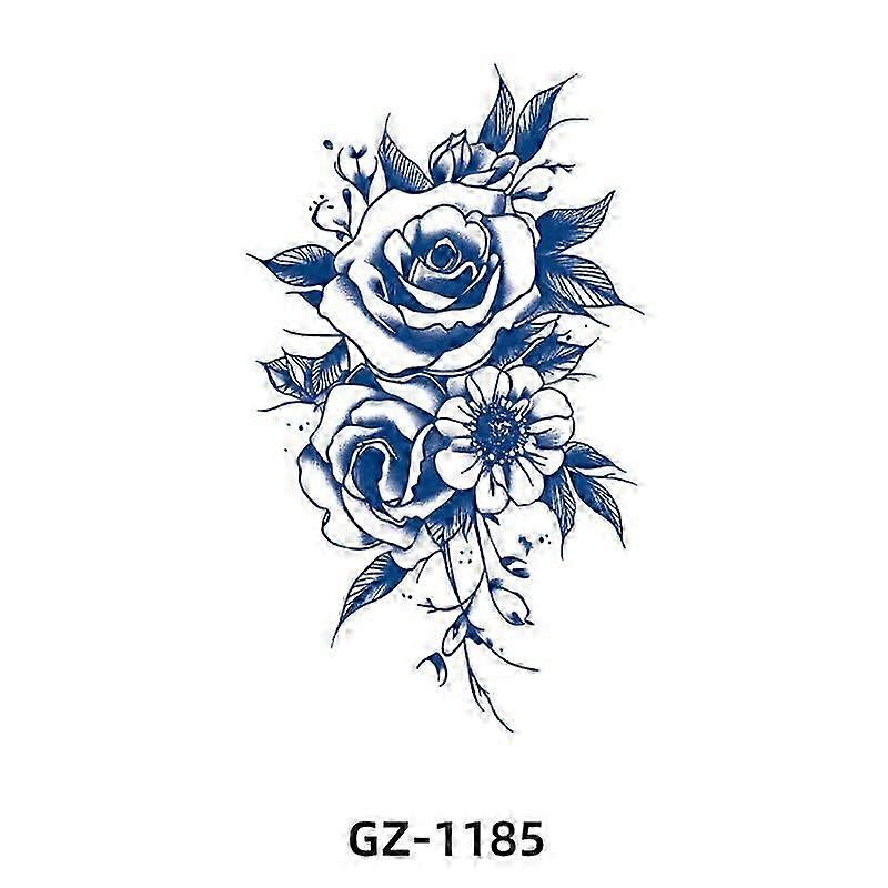 Temporary tattoo sticker, blue floral design 5