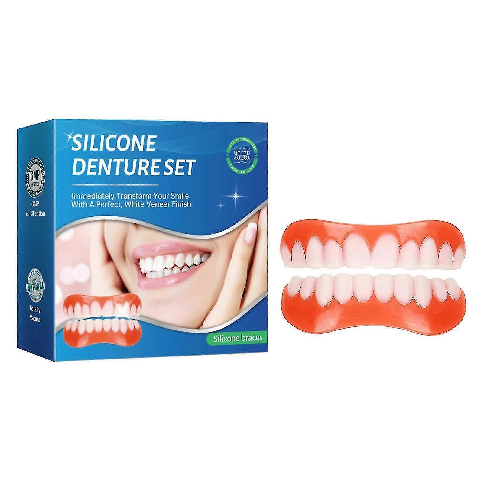 2025 Soft Silicone Reline Denture Set Comfortable Secure Fit Upper & Lower Teeth Full Denture