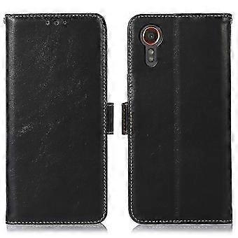Galaxy Xcover 7 Genuine Cow Leather Wallet Case with RFID Blocking Protection