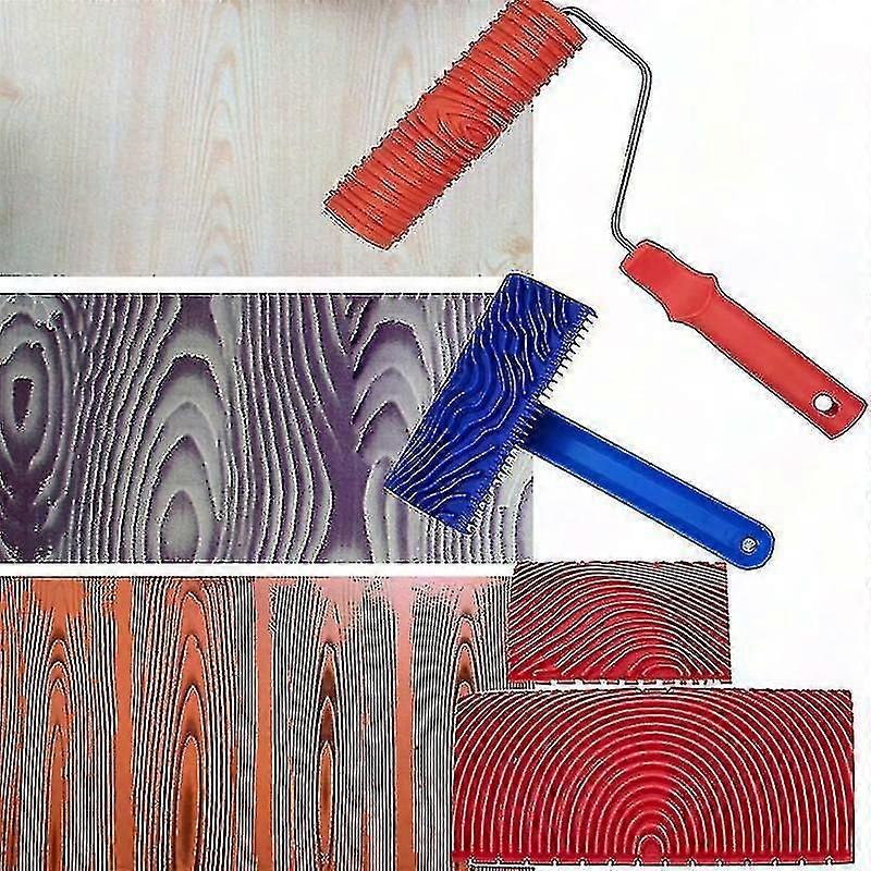4pcs Wood Grain Roller Painting Tools with Handles - Texture Pattern Tool Set (RUI2024)