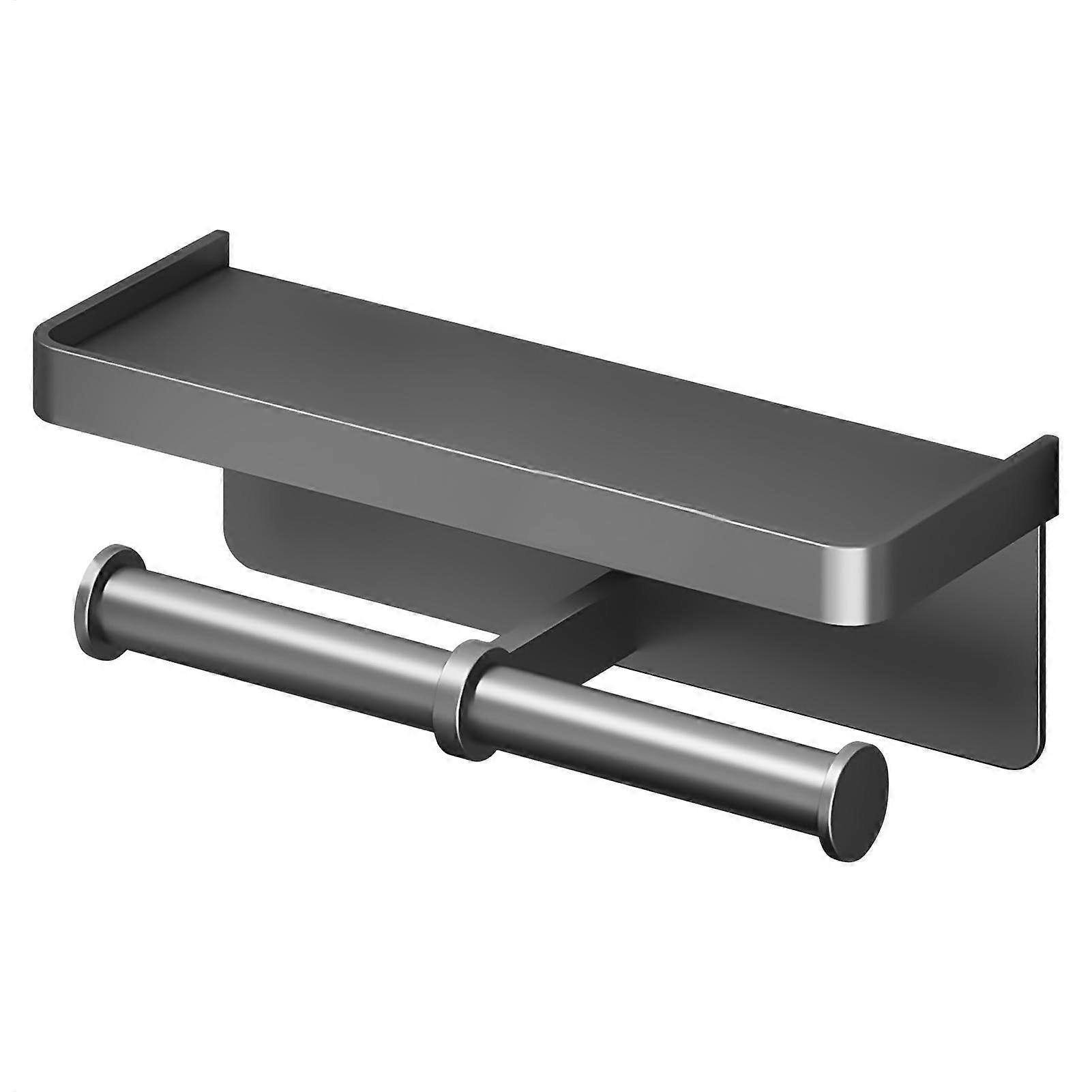 Toilet Paper Holder Multifunctional With Phone Stand And Shelf, Gray Decorative Double Roll Bathroom Holder