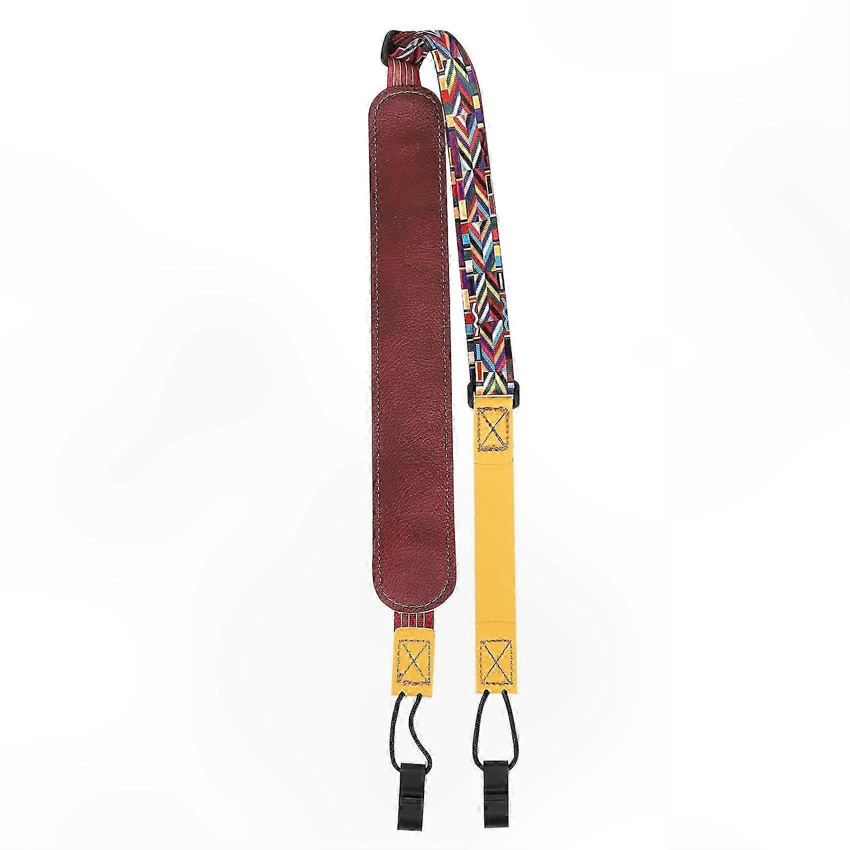 Ethnic Style Yellow Ukulele Strap with Shoulder Padding and Tailless Design for Comfortable Play