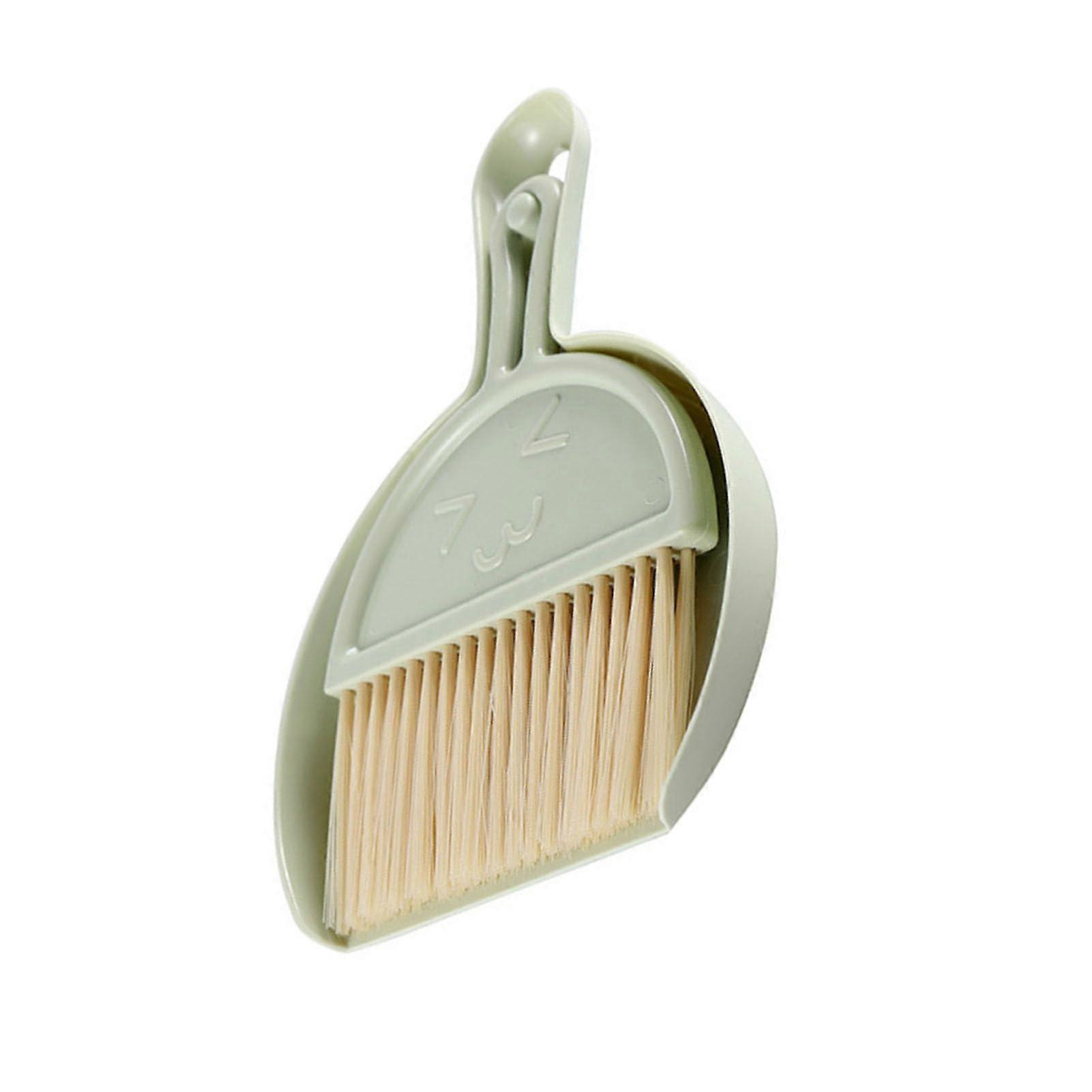 Mini Broom Dustpan Set with Smile Face Design, Portable Handheld Cleaning Tool for Office and Tabletop, Green Color