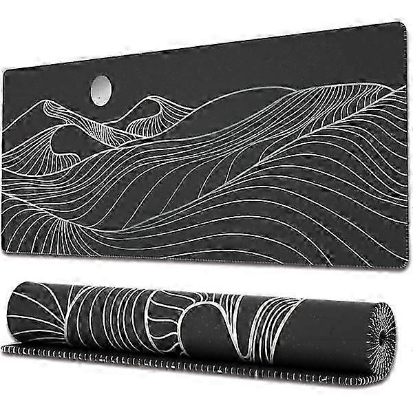 Large gaming mouse pad with stitched edges, minimalist mountain underlay, extended mouse mat with non-slip base