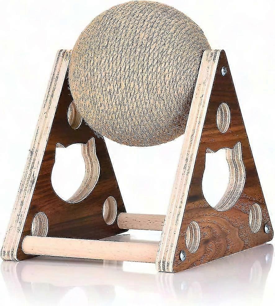Cat Scratching Post with Sisal Board, Wood Base & Play Ball - Durable Cat Toy & Perch for Playground Fun