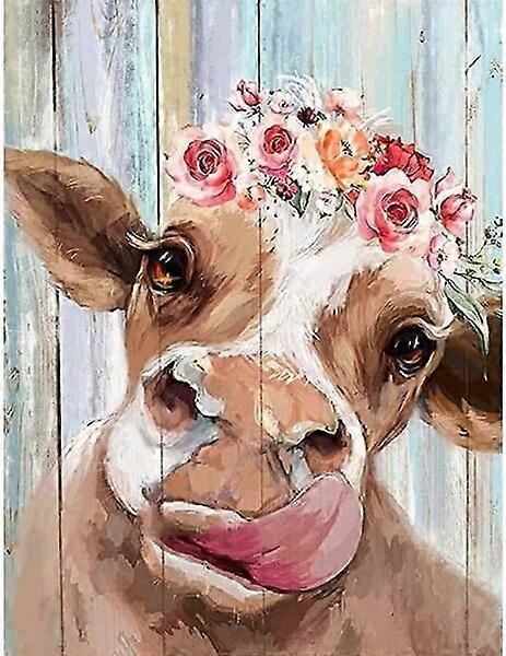 Diamond painting, 1 set of 5D full-diamond cow pattern, easy to operate and highly decorative