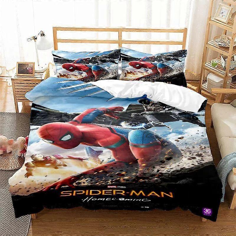 Spider-man 3D-tryckt sängkläder set Påslakan påslakan örngott barn present-blå B