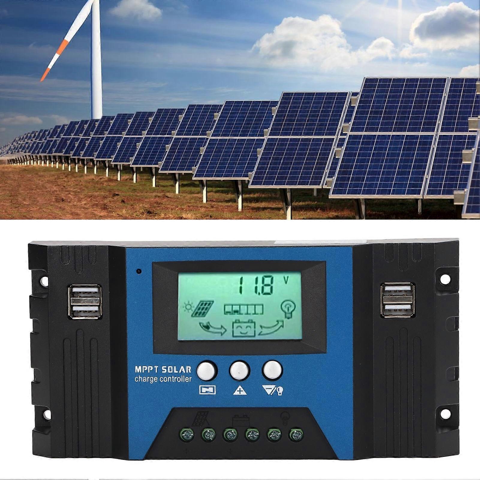 12V/24V 100A Solar Charge Controller with 4 USB Ports LCD Display