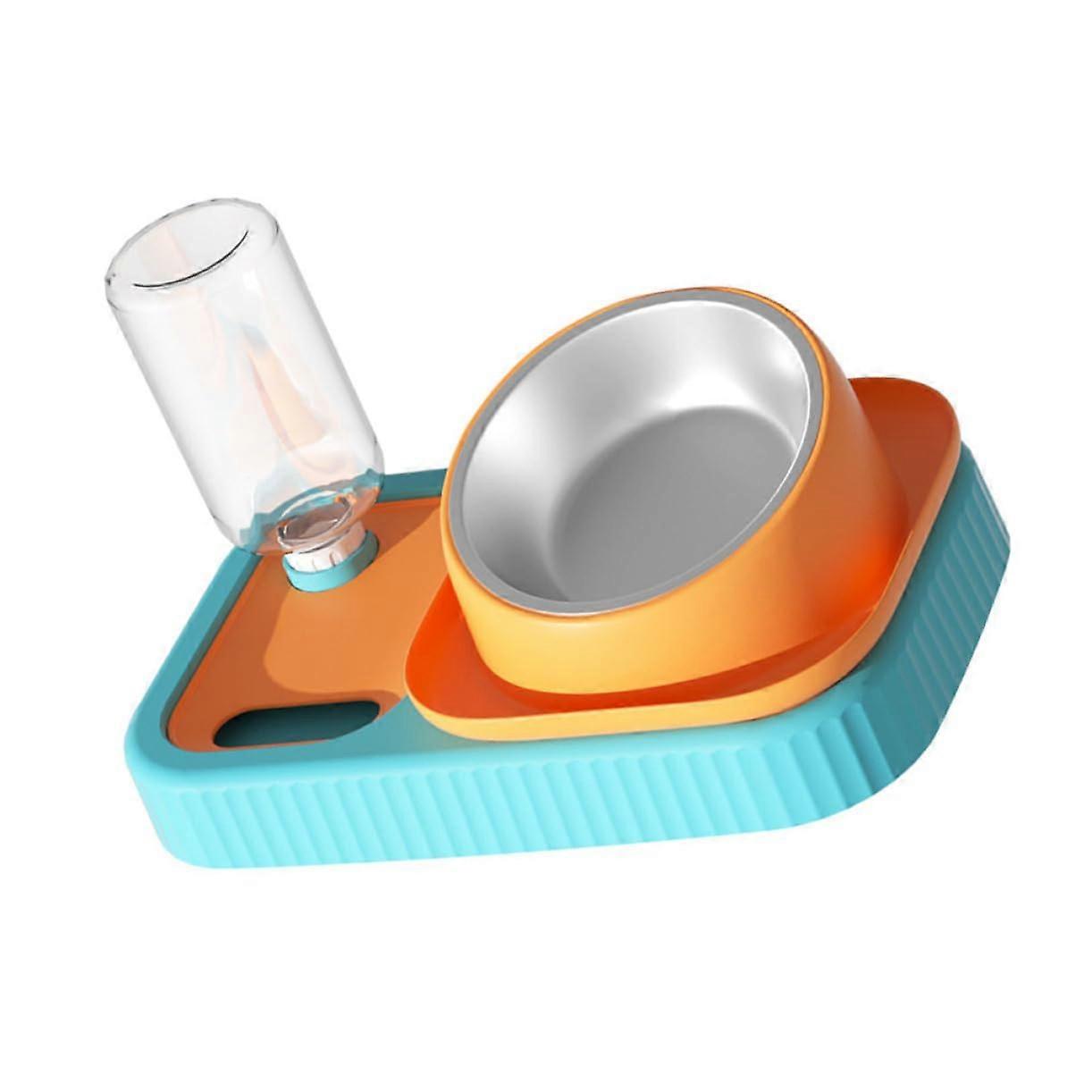 Double Cat Bowl Feeder Set with Detachable Water Dispenser, Adjustable Height, Anti-Spill Design for Cats and Small Dogs, Blue and Orange