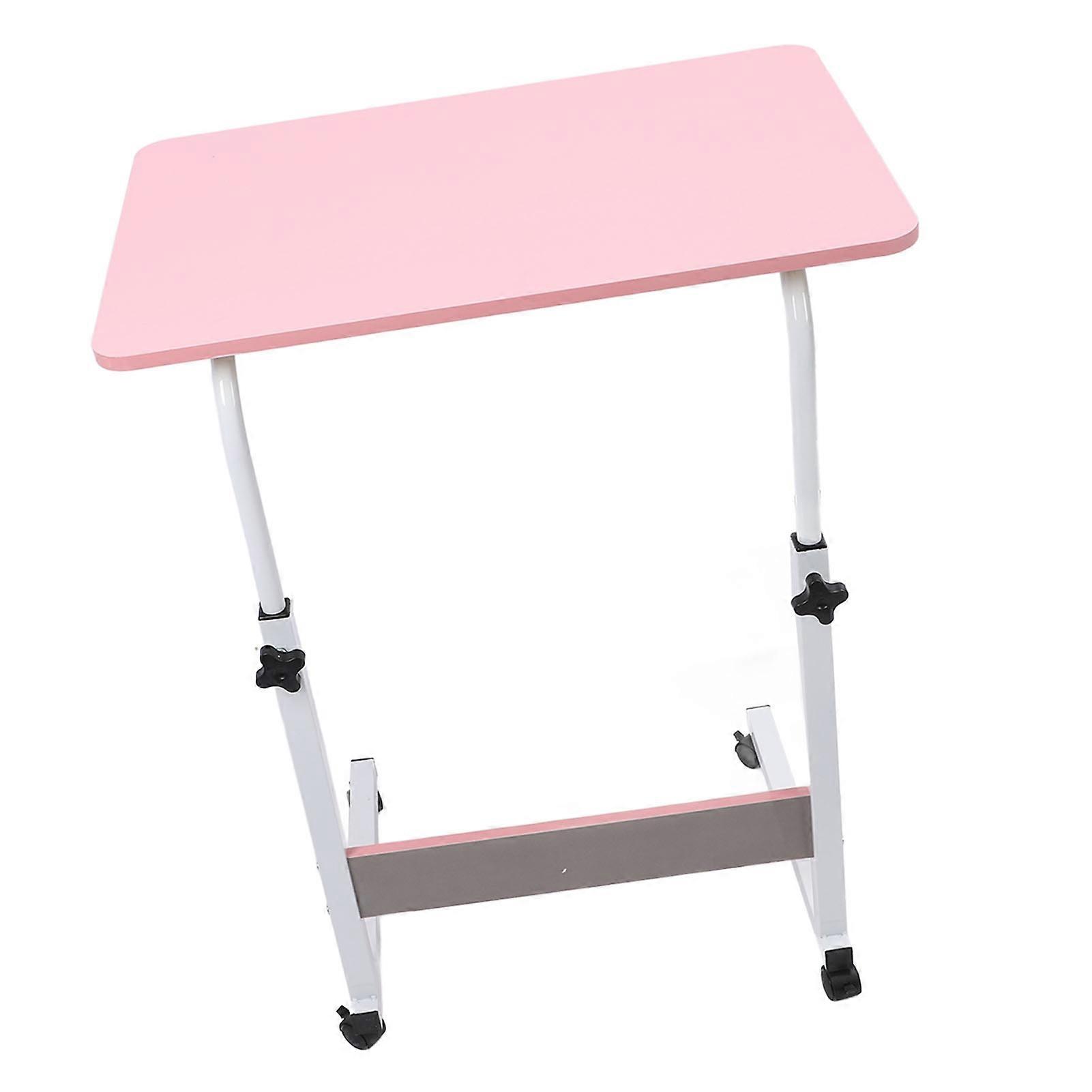 Overbed Table with Wheels 60x40cm Pink Height Adjustable Mobile Desk