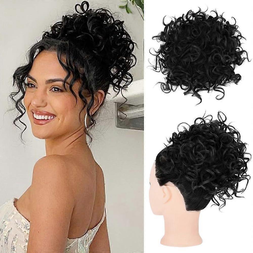 Messy Bun Short Ponytail Hair Piece Drawstring Ponytail Extension Curly Wavy Hair Puff Synthetic Black For Women