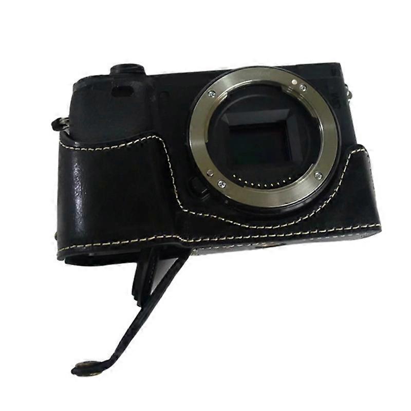 For Sony A6400/A6300/A6000 Camera Protective Half Body Cover PU Leather Bottom Case with Battery Ope