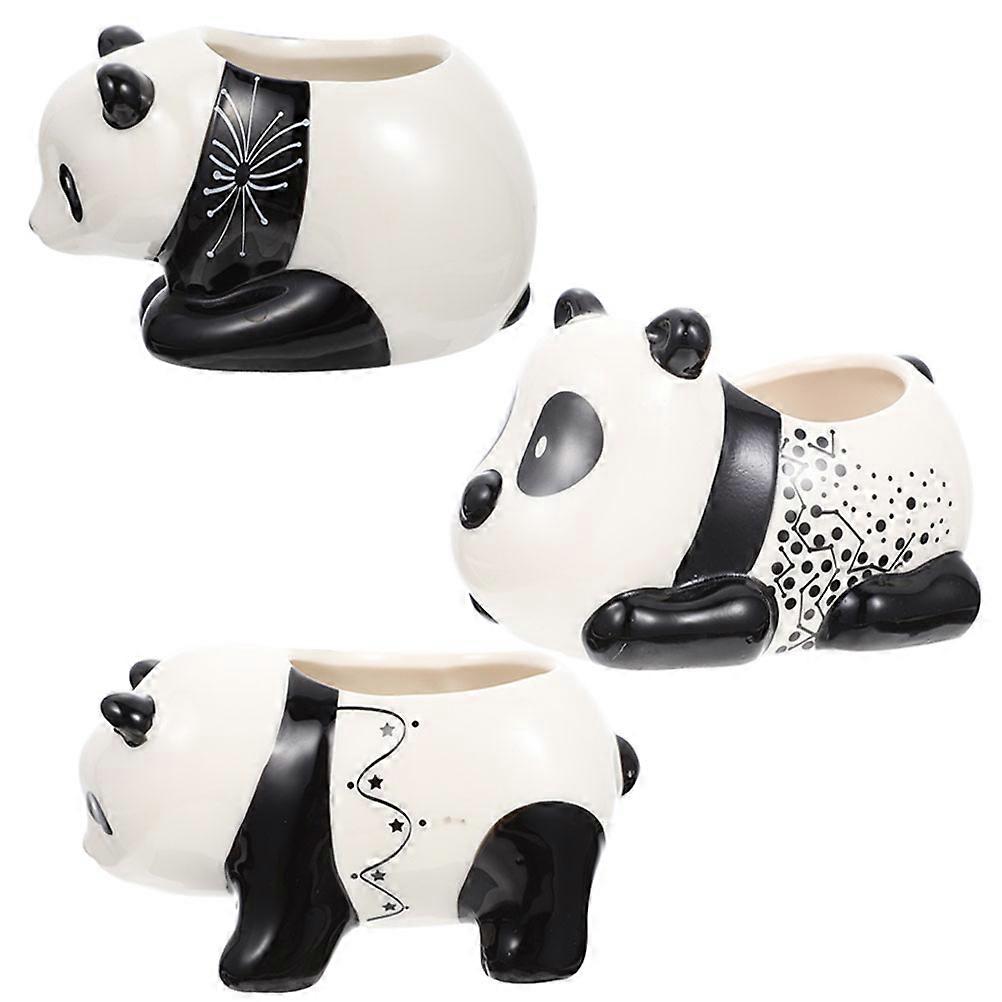 3Pcs Panda Ceramic Flowerpots for Home Use Assorted Color Decoration