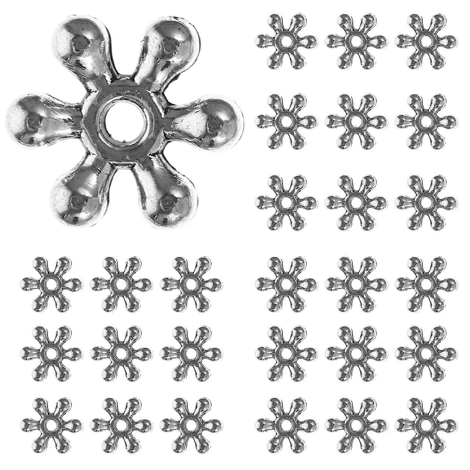 200Pcs Snowflake Shaped Jewelry Spacer Beads for Artists and Craft Enthusiasts Designed in Silver Made of Alloy