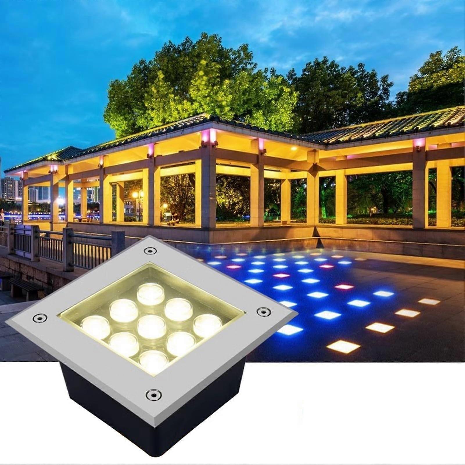 Square LED Recessed Outdoor Spotlight IP67 Waterproof DC12V Low Voltage Warm White 16W for Gardens Pool Paths