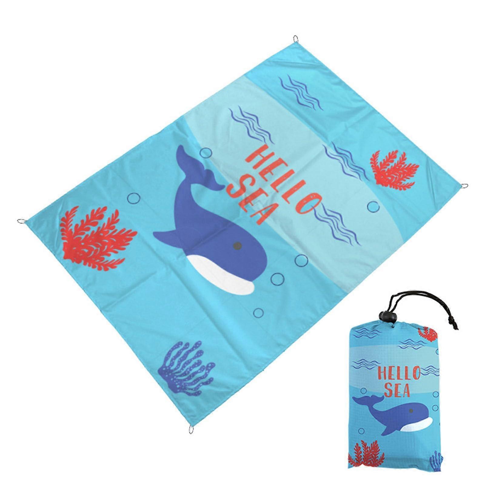 Beach Blanket Large Sandproof 140x150cm Islands Fish Scale Print Picnic Mat Foldable Lightweight Beach Rug