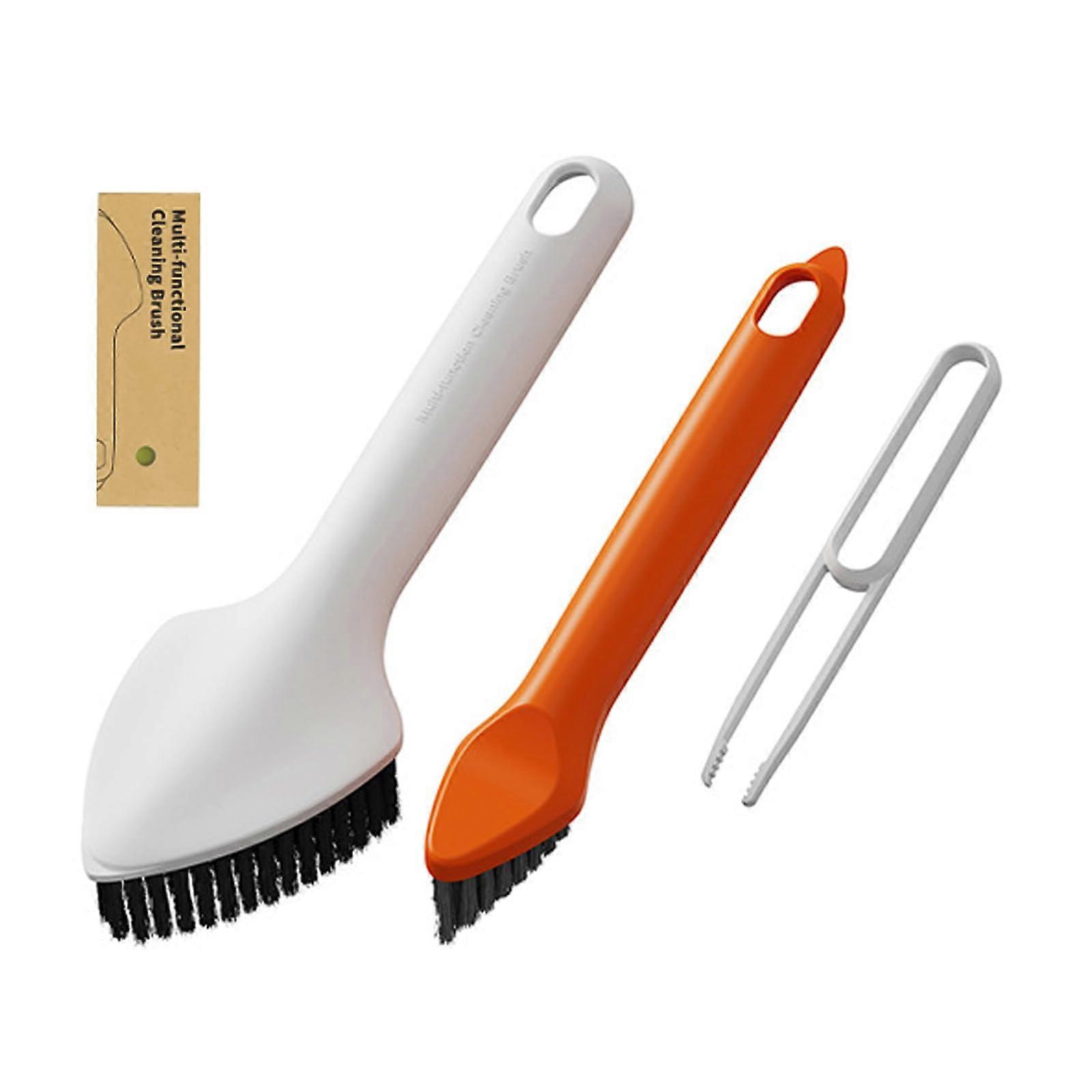 3 In 1 Crevice Cleaning Brush Triangular Head Long Handle Stiff Bristles Includes 2 Brushes 1 Tweezer For Kitchen Floor